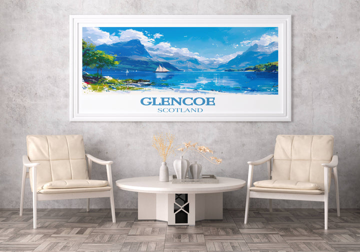 Transformative Glencoe Wall Print, turning any space into a window to Scotlands rugged landscapes and enchanting mists.