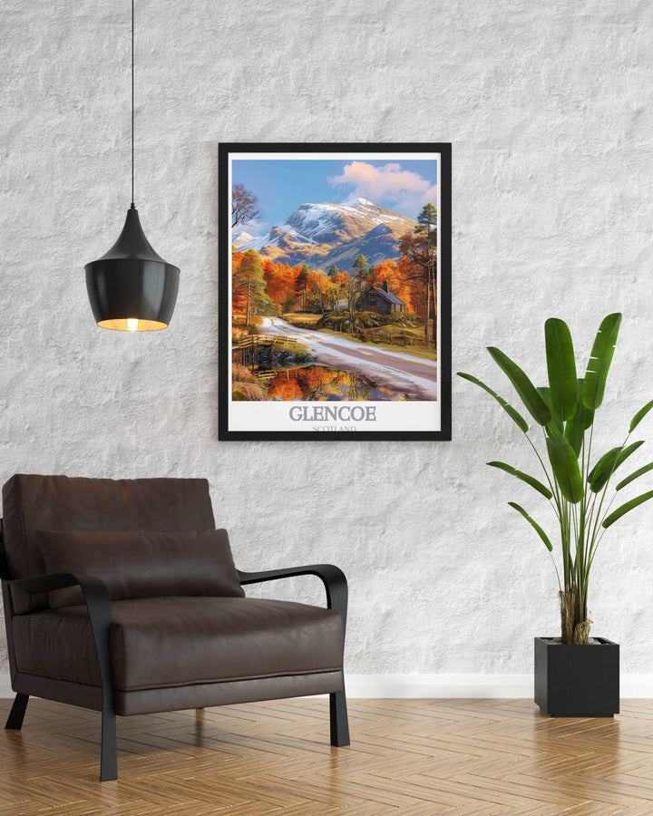 Experience the allure of Western Scotland through this Glencoe Travel Print, a window to the soulful beauty and rugged charm of the region.