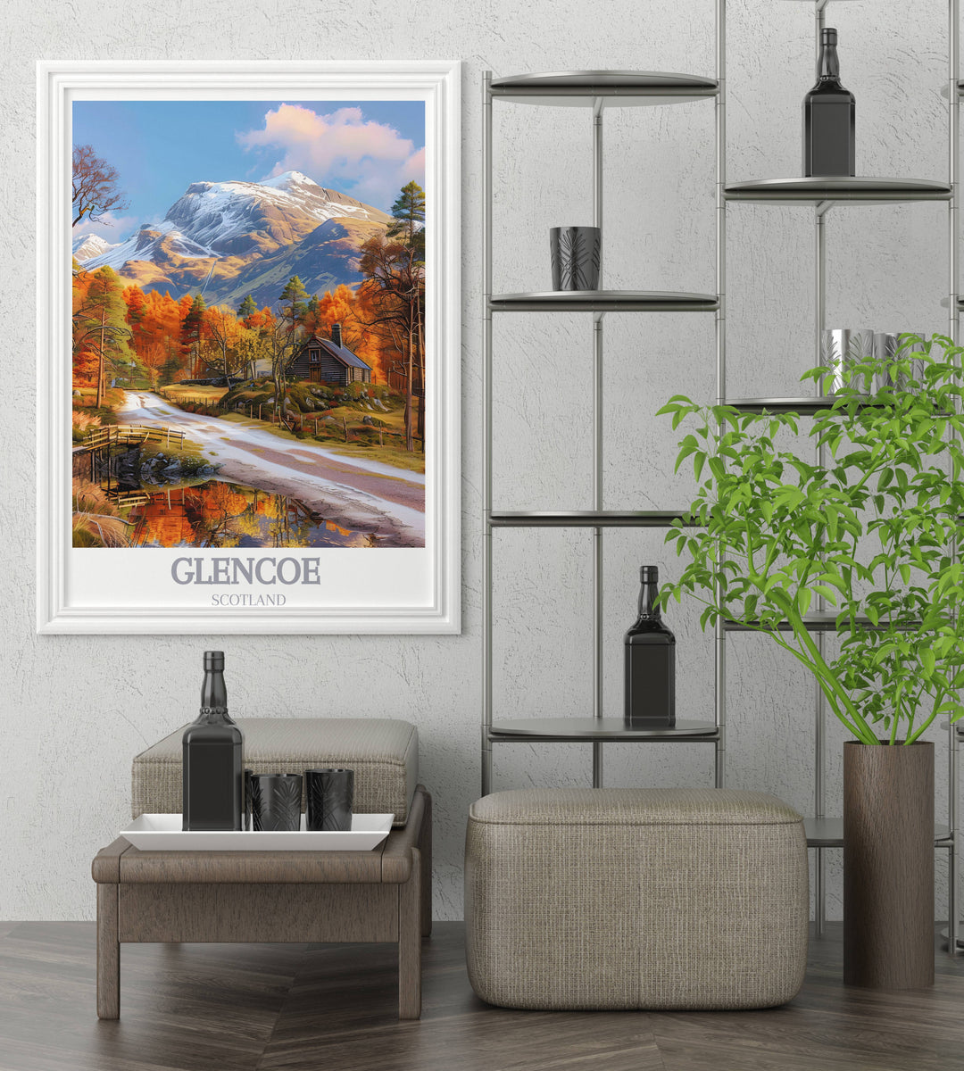 A breathtaking depiction of Glencoe Scottish landscapes, this print captures the untamed beauty and mystery of the highlands.