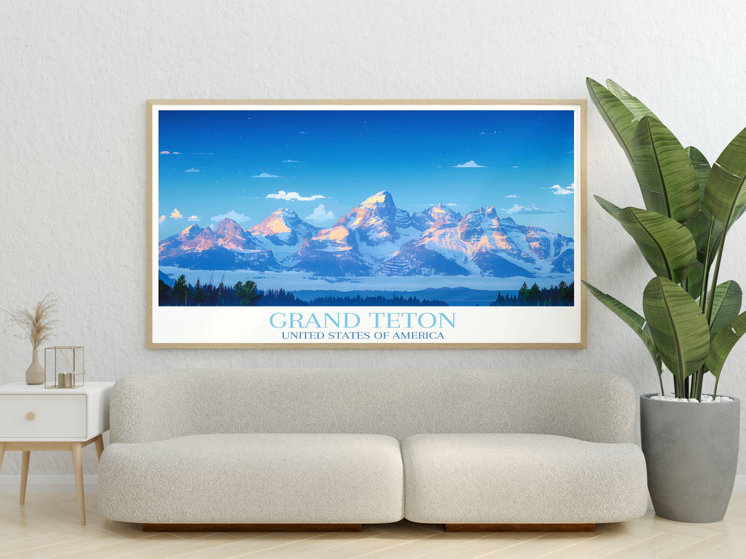 Springtime view of Grand Teton Peak, with wildflowers blooming at the forefront, creating a colorful and lively canvas print perfect for any room.