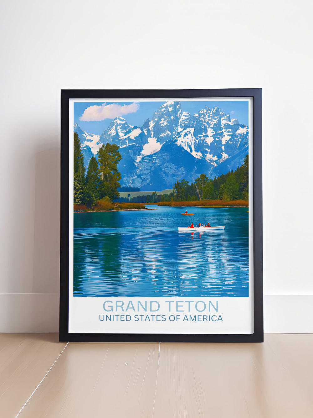 Jackson Lake in the glow of dawn, with soft light casting serene hues over the water, captured beautifully in this wall art.