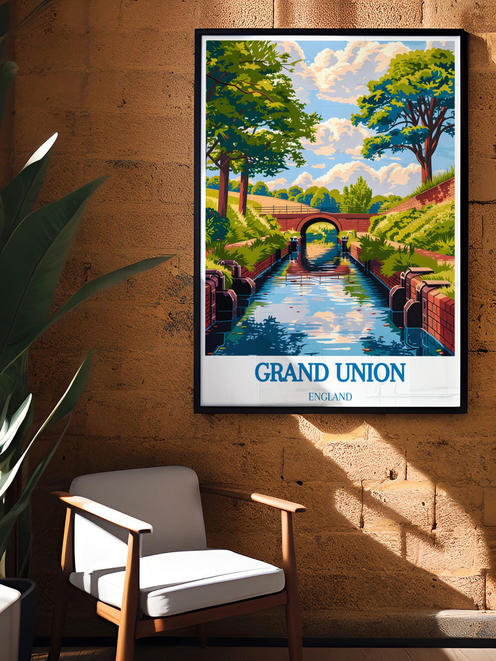 Vintage inspired print of the Grand Union Canal at Cassiobury Park, combining natural beauty with historical charm, suitable for England canvas art collectors.