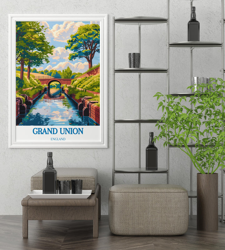 Classic view of Cassiobury Park with the Grand Union Canal running through it, framed in high quality print, perfect for adding a touch of England to any room.