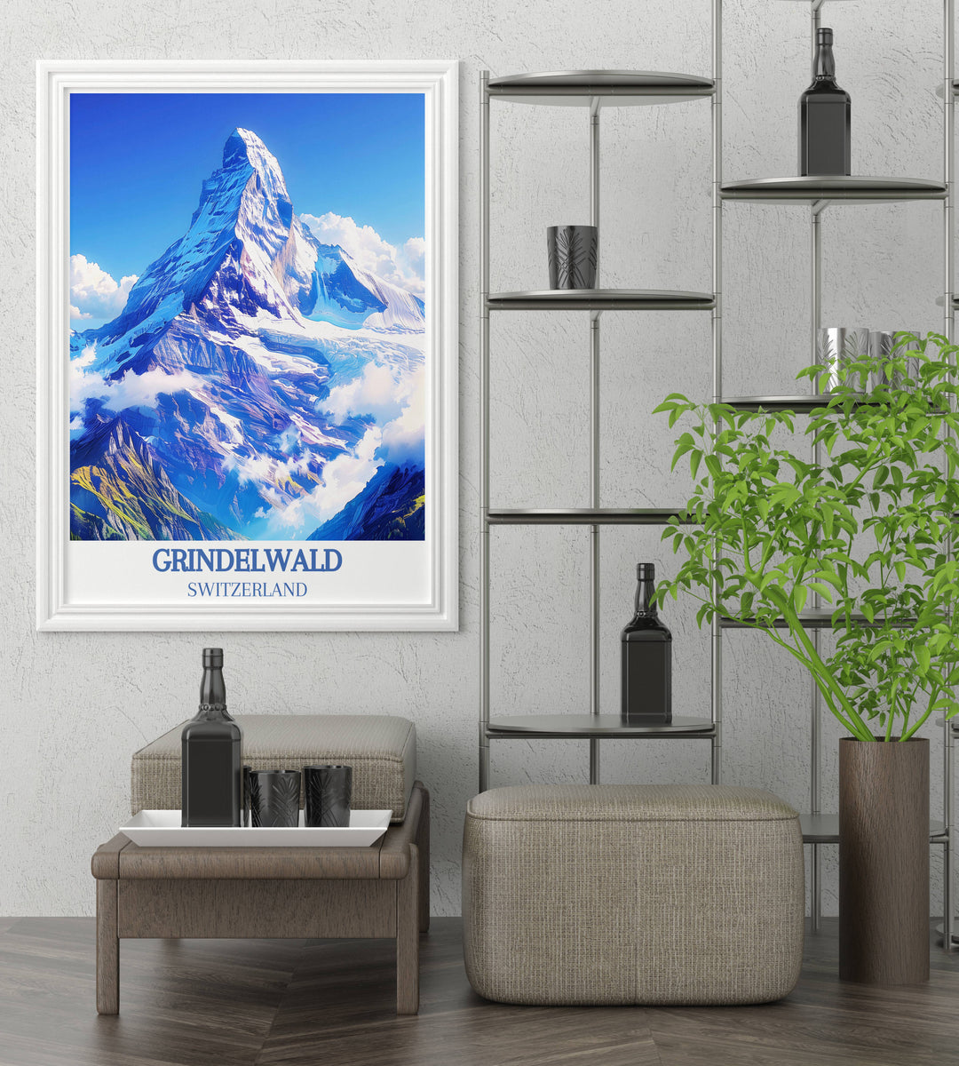 Close up of the North Face of Eiger Mountain, highlighting its rugged texture and sheer cliffs in an Eiger travel poster.