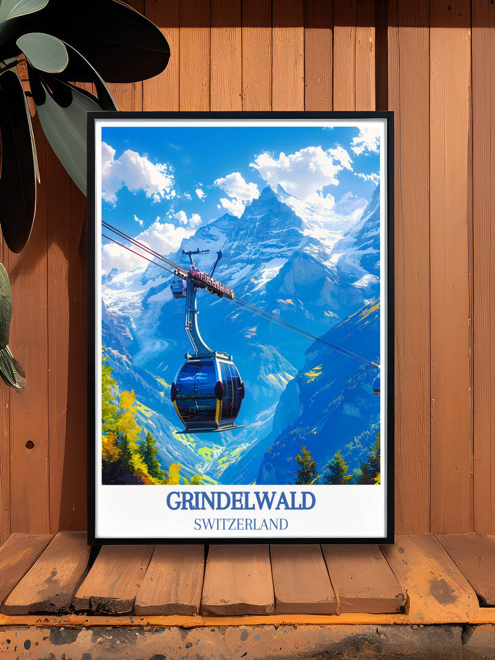 Nighttime stars shining above Grindelwald First gondola, creating a mystical ambiance in a Switzerland wall art piece.