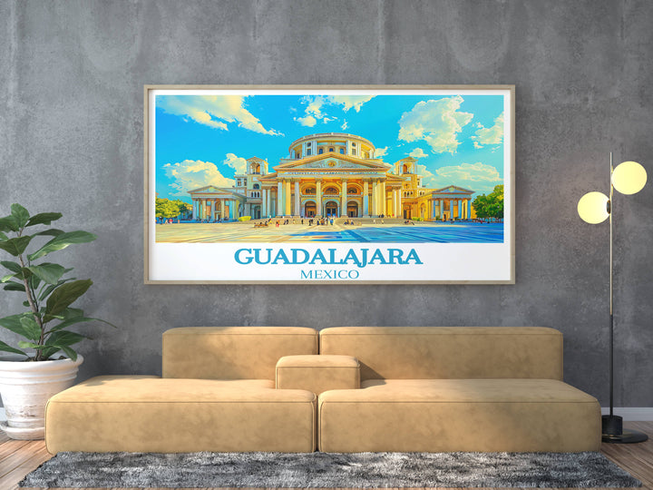 Elegant watercolor of Guadalajaras colonial architecture, highlighting intricate details and soft hues that capture the historic charm of the city.