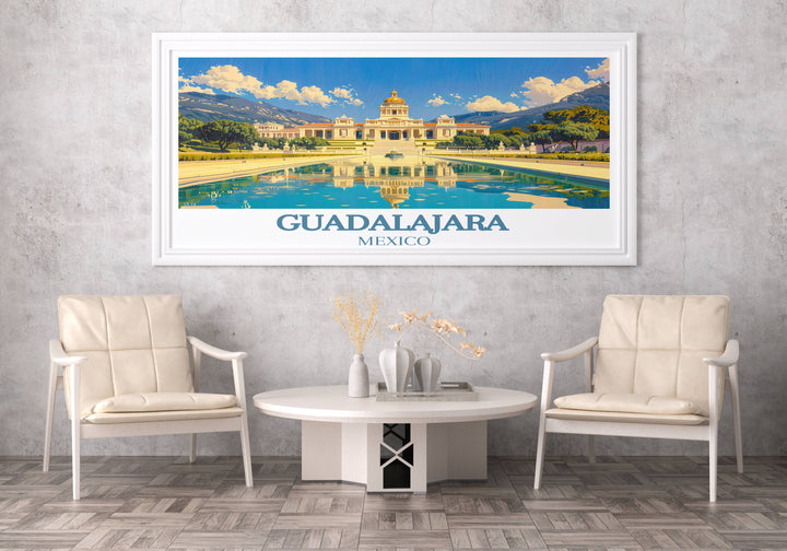 Housewarming gifts featuring a serene Guadalajara park scene, this art print brings the tranquility of Mexicos natural beauty into any living space.