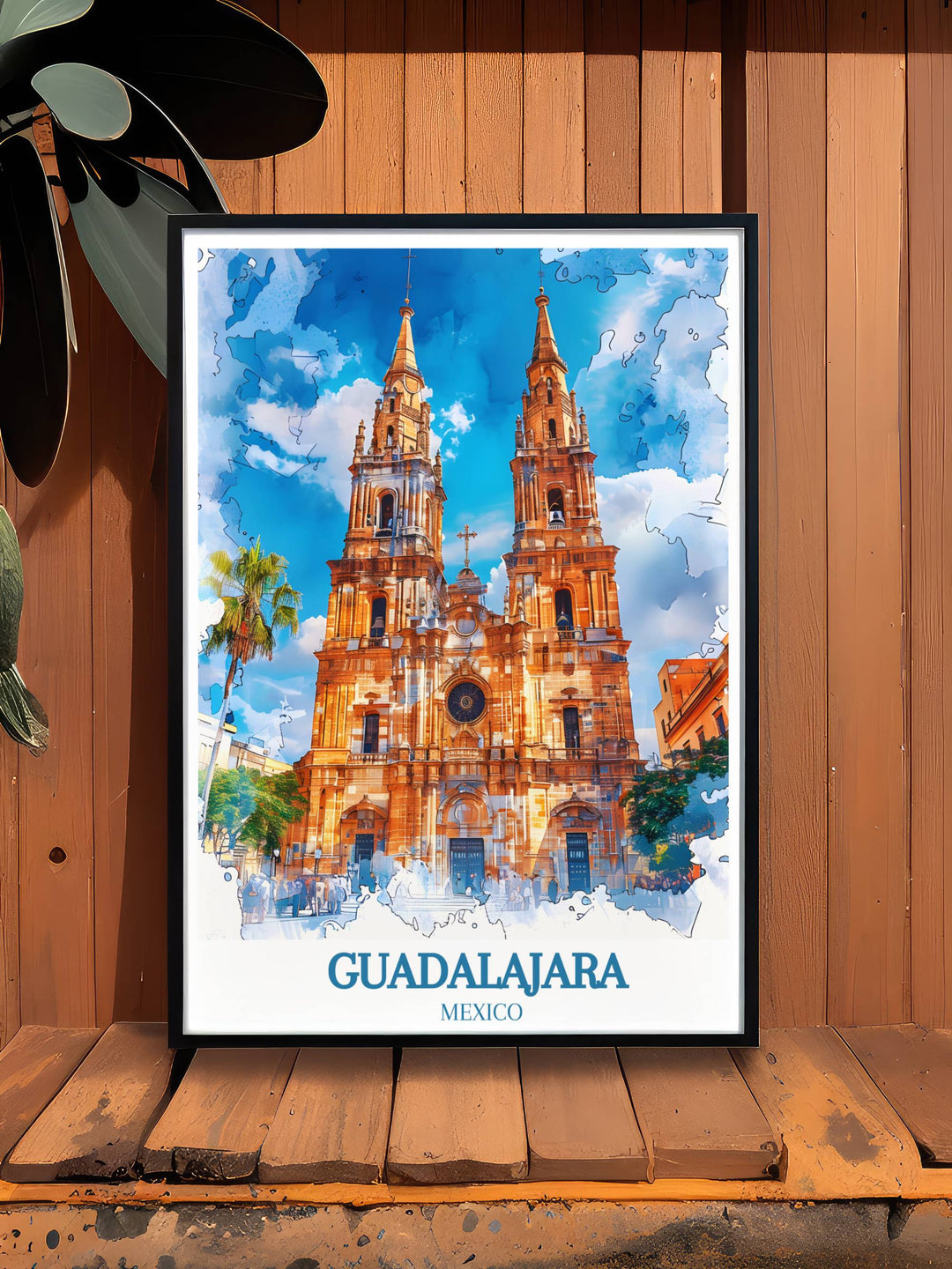 Tranquil scene of Lake Chapala surrounded by lush greenery, reflecting Guadalajaras serene natural beauty in a calming, picturesque art print
