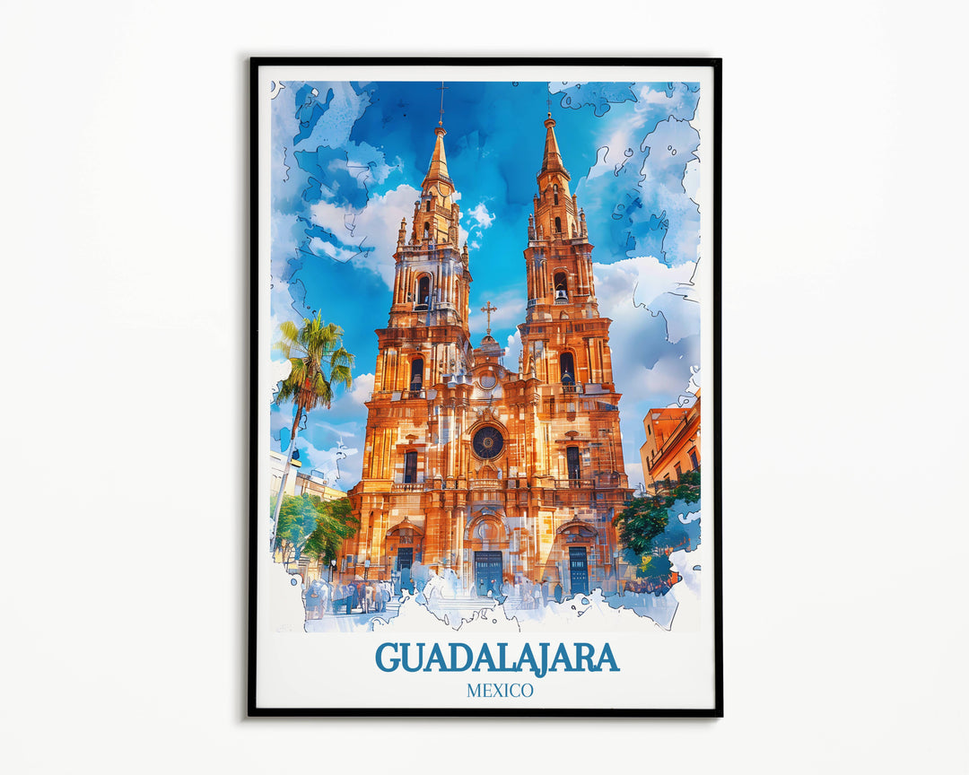 Vivid depiction of Guadalajaras Rotonda de los Jaliscienses Ilustres, set against a backdrop of greenery, honoring the citys heroes in art form.