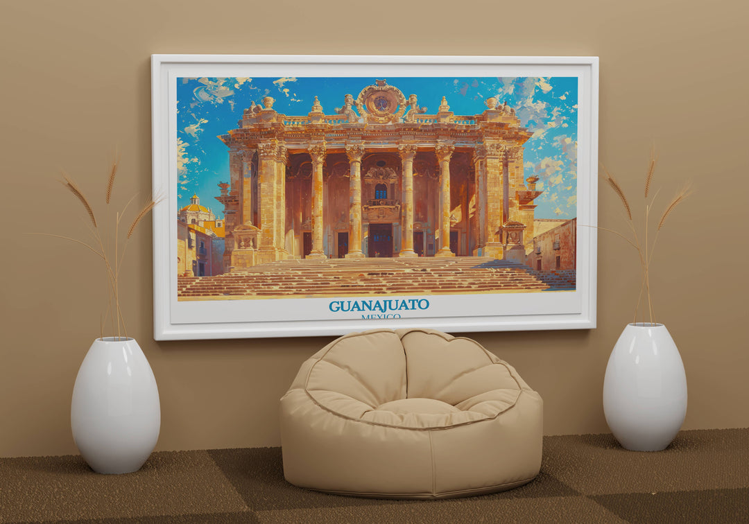 Elegant Guanajuato print portraying the interior of Juarez Theater, with attention to the ornate decorations that speak to its cultural significance and beauty.