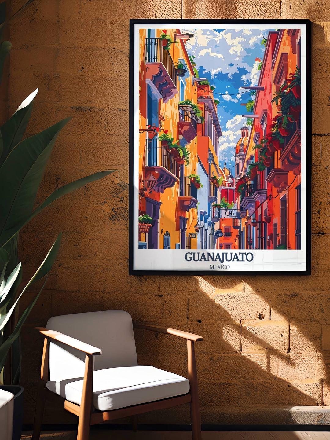 Guanajuato art print highlighting the citys lush gardens and public spaces, a peaceful retreat within the vibrant urban environment.