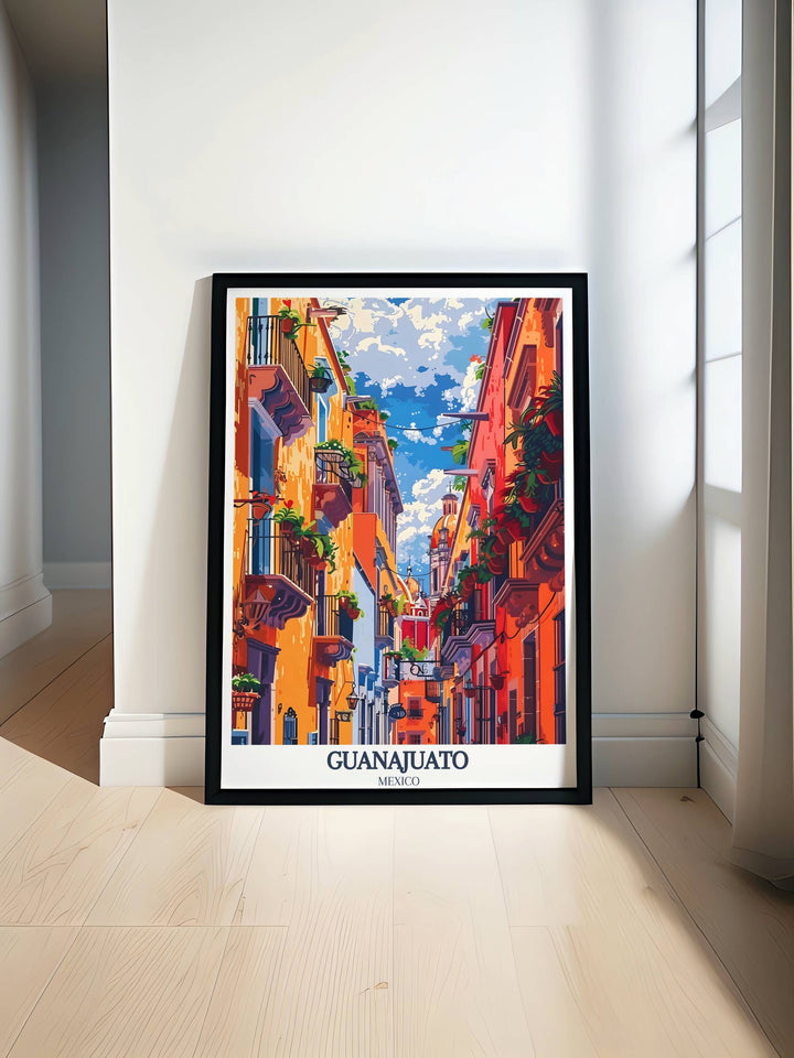 Vibrant Guanajuato print showcasing the colorful streets and historic architecture of the city, perfect for adding a touch of Mexican culture to any room.