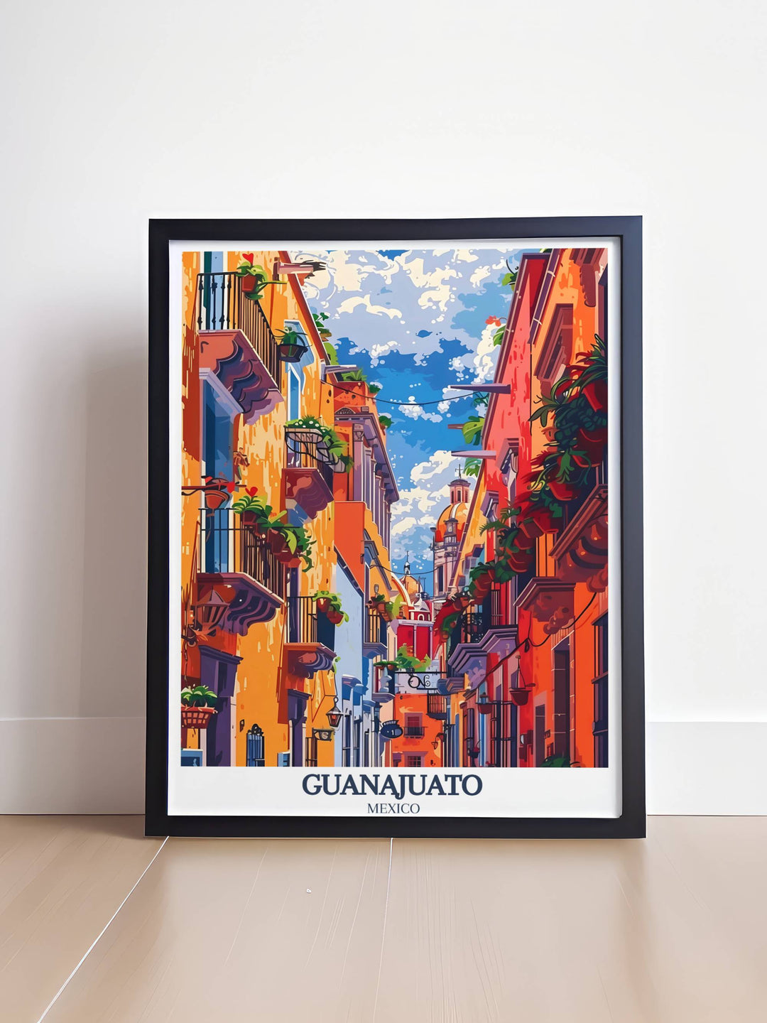 Detailed artwork of Callejón del Beso, capturing the romantic legend and narrow alleyways that define Guanajuatos charm and allure.