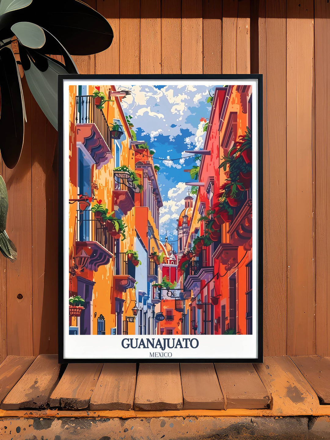 Elegant Guanajuato poster featuring the iconic Juarez Theater, a symbol of the citys rich cultural heritage and artistic legacy.