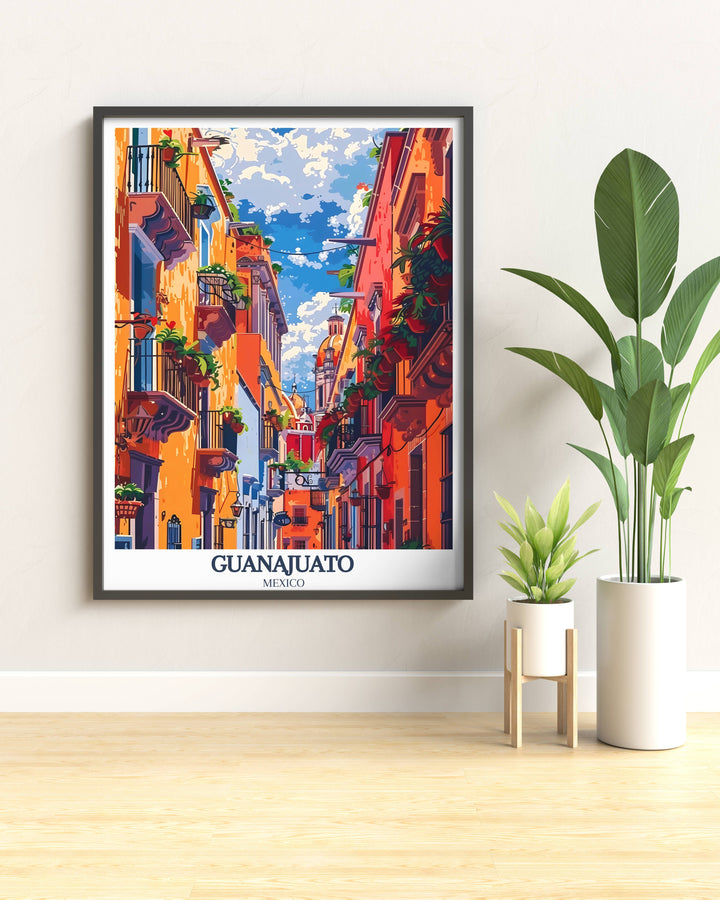 Atmospheric Guanajuato art print depicting a serene sunset over the cityscape, highlighting the beauty and tranquility of Guanajuato.