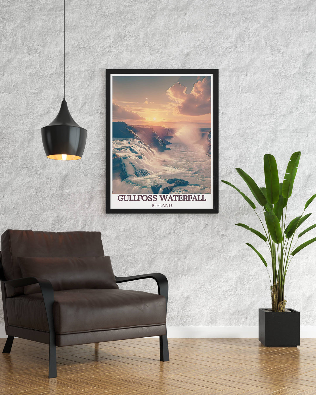 Panoramic view of Hvita River Canyon under a clear blue sky, offering a peaceful and serene setting in a modern wall decor piece