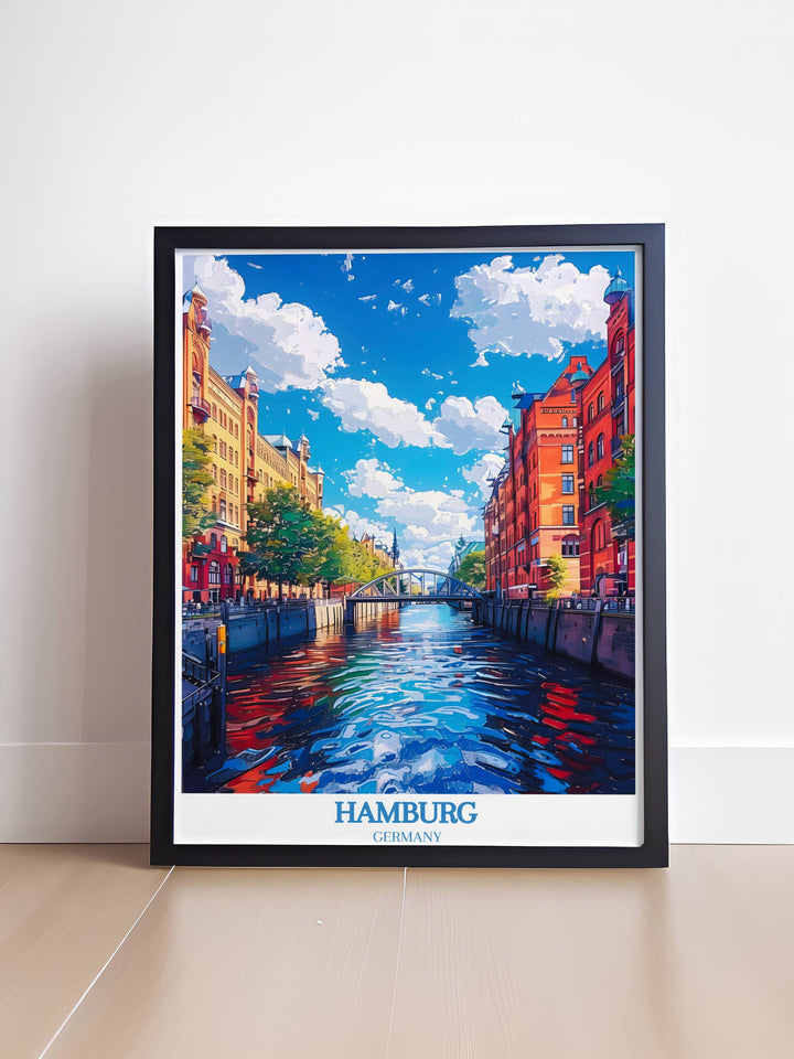 A meticulously crafted Germany Painting Gift depicting a vibrant street scene in Hamburg, bursting with color and life.
