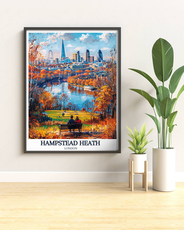 Highgate Ponds depicted in serene tones, reflecting the peaceful atmosphere and natural beauty of Hampstead Heaths water bodies.