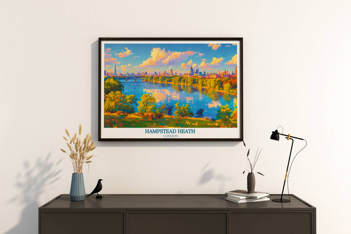 Reflective ponds of Hampstead Heath art print, adding a serene and contemplative mood to home decor with its peaceful water scenes
