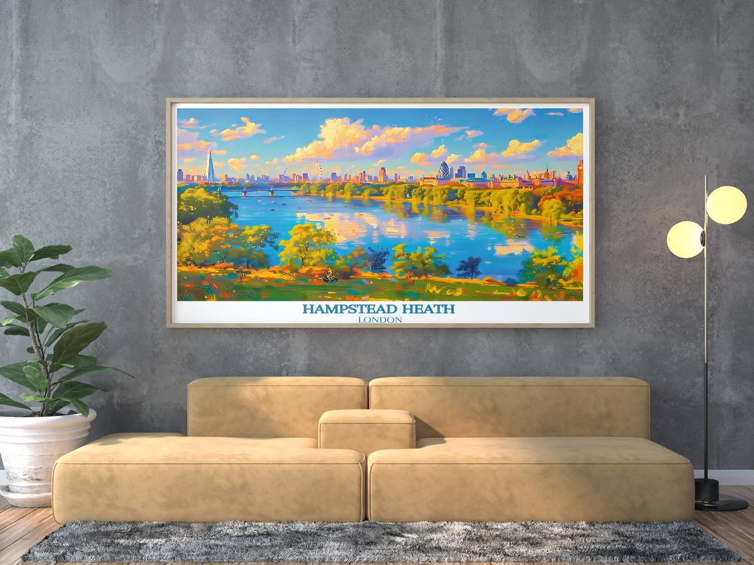 Tranquil Highgate Ponds print, bringing the calming effect of water into your living space with stunning visual clarity and detail