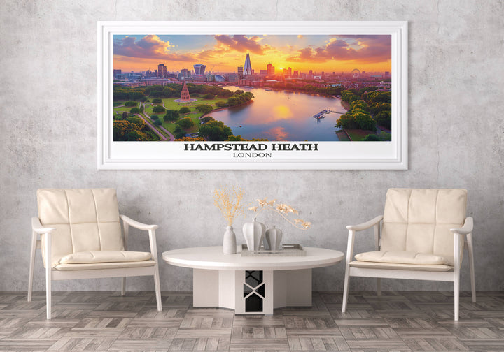 Evocative artwork of Hampstead Heath in autumn, with golden hues providing a warm, inviting ambiance to cozy up interiors.
