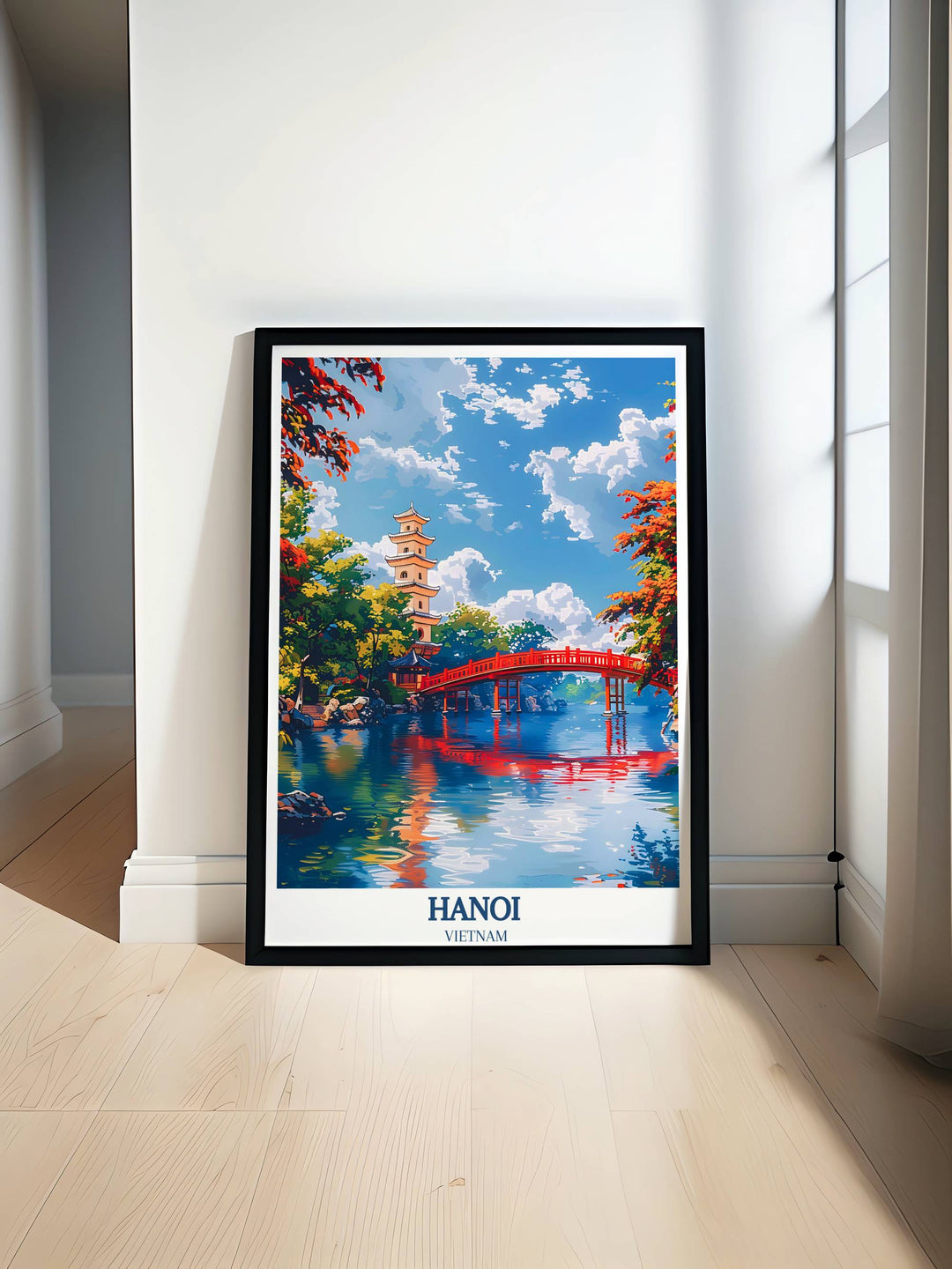 A digital Hanoi poster print of Turtle Tower, reflecting the serene beauty of Vietnam’s capital, offers a unique addition to any travel-themed collection.