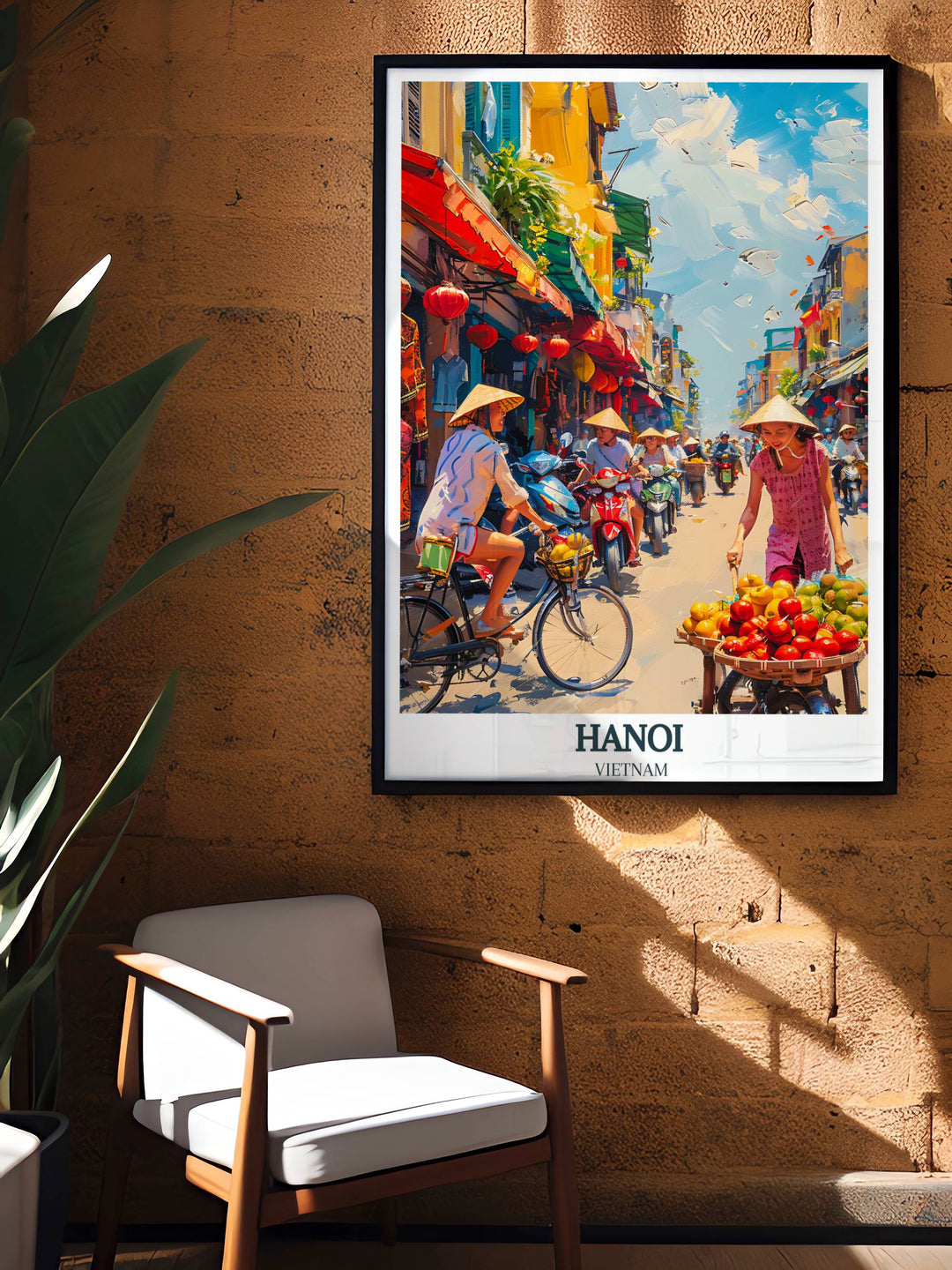 Wall art capturing the heart and soul of Hanoi, designed to transport viewers to the lively streets and rich culture of Vietnam.