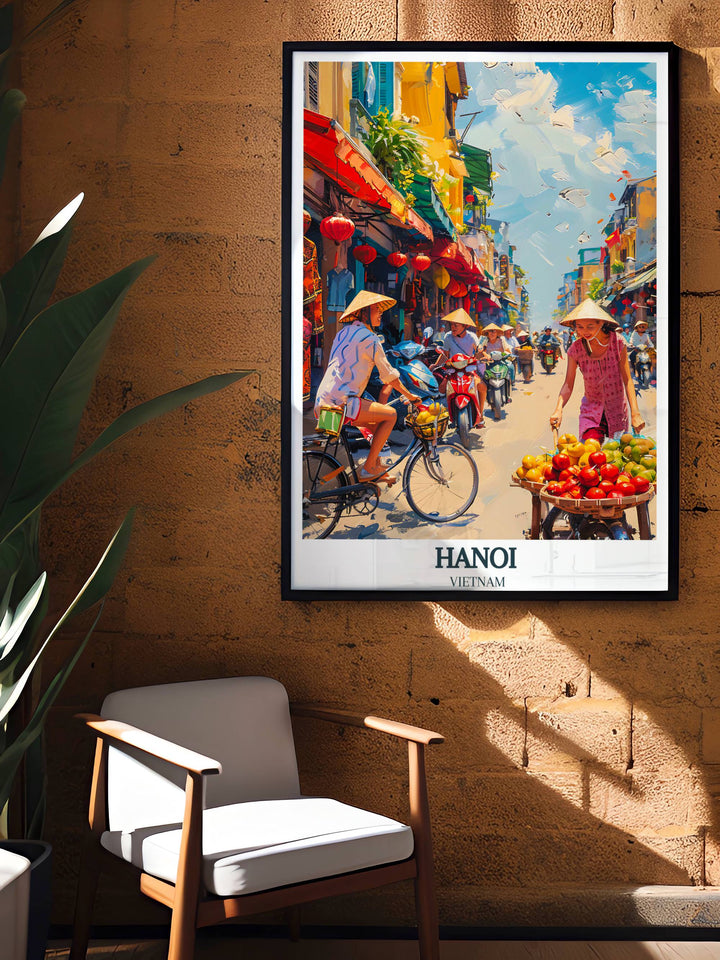 Wall art capturing the heart and soul of Hanoi, designed to transport viewers to the lively streets and rich culture of Vietnam.