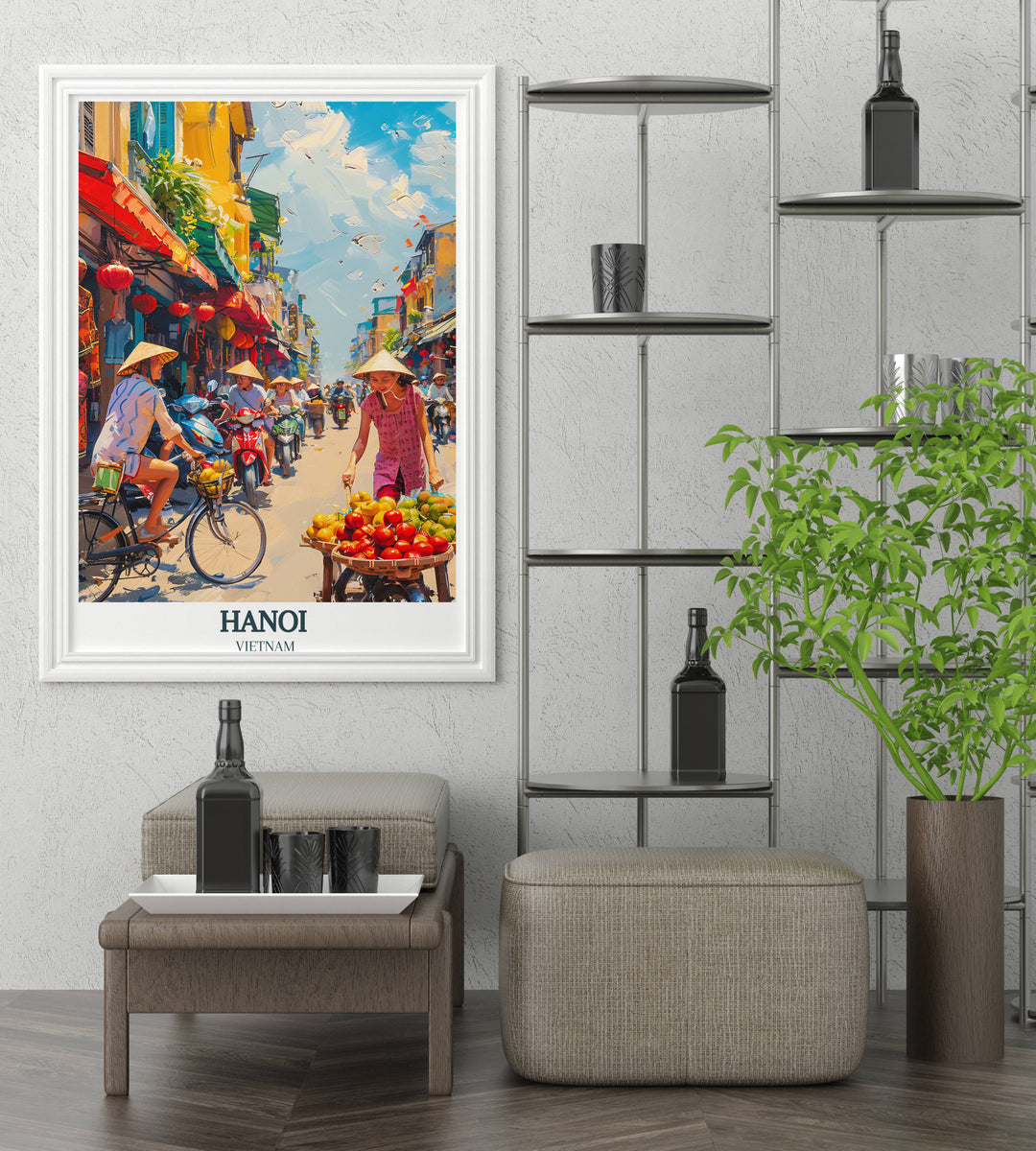 Wall art capturing the heart and soul of Hanoi, designed to transport viewers to the lively streets and rich culture of Vietnam.