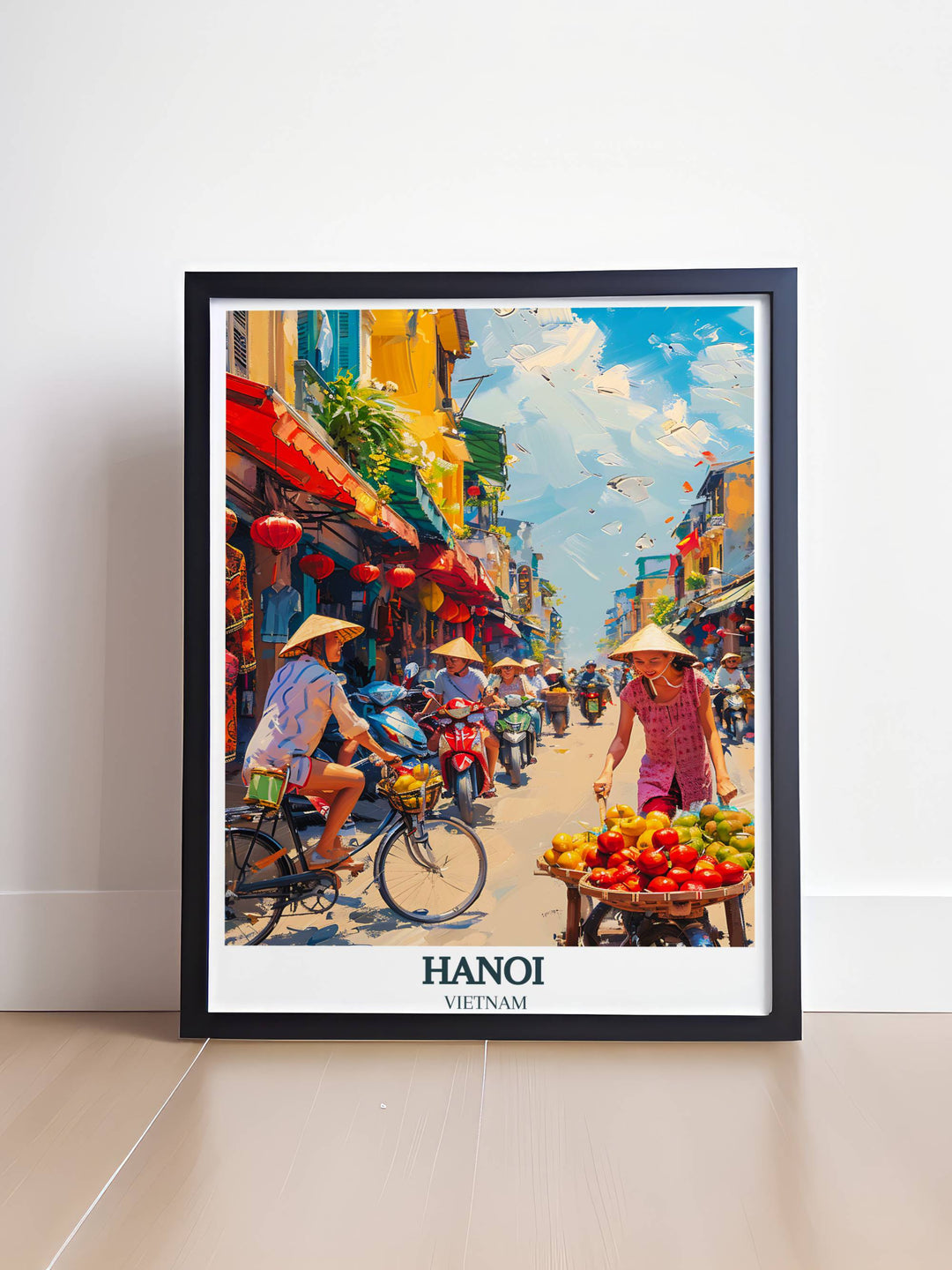 Hanoi wall decoration featuring iconic scenes from the Old Quarter, perfect as a housewarming gift for lovers of Vietnamese heritage.