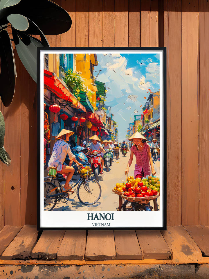 City print of Hanoi, highlighting the lively atmosphere and architectural marvels of Vietnams historic Old Quarter.