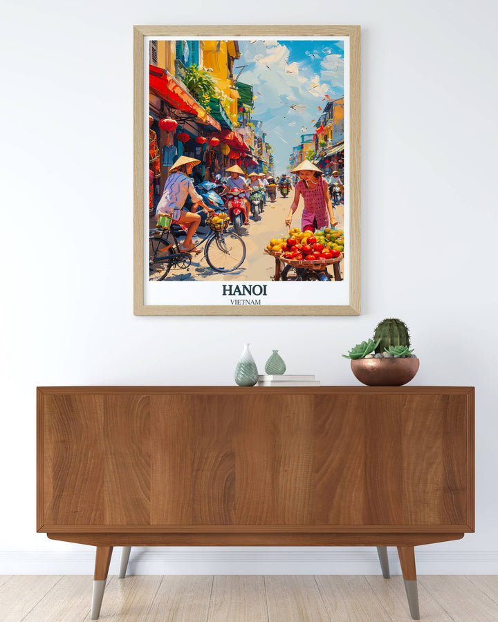 Travel-inspired wall art of Hanois Old Quarter, capturing the essence of Vietnamese culture and the citys unforgettable charm.