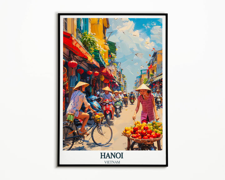 Decorative piece highlighting the vitality of Hanoi street life, bringing the spirit of Vietnams capital into your home.