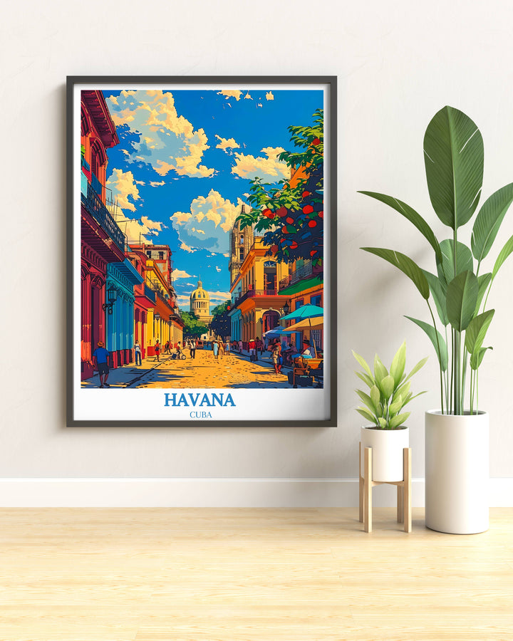 A detailed Havana Art Print that highlights the unique architectural features of Habana Vieja, blending traditional Cuban elements with contemporary artistic style, creating a captivating visual experience.
