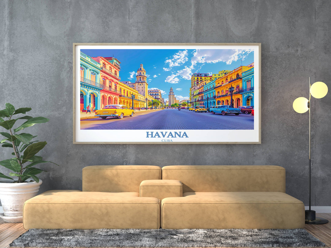 A detailed Havana artwork featuring a serene courtyard within Habana Vieja, emphasizing the tranquility and architectural elegance hidden in the heart of Old Havana, a peaceful escape.