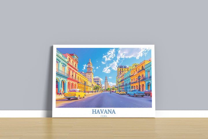 An artistic Havana art print focusing on the intricate details of a traditional door in Habana Vieja, symbolizing the entrance to the rich history and culture that Old Havana has to offer.