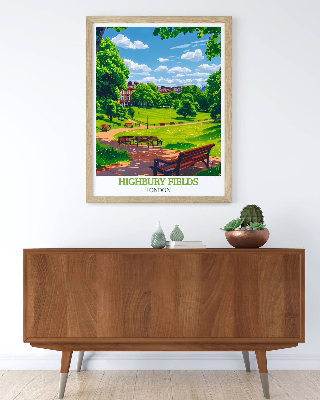 Gallery wall art featuring a panoramic view of Highbury Fields, capturing the essence of this popular London park