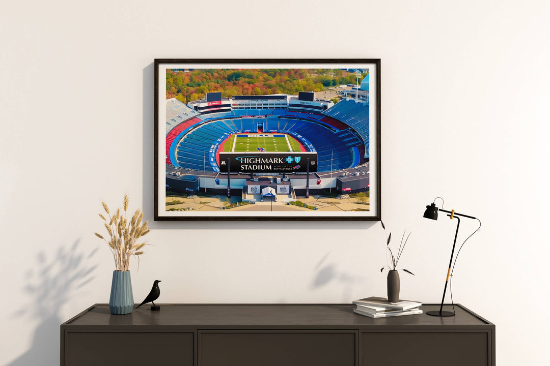Bring the excitement of game day home with this Buffalo Bills art, featuring Highmark Stadium in all its grandeur, a perfect addition to any NFL fans collection.