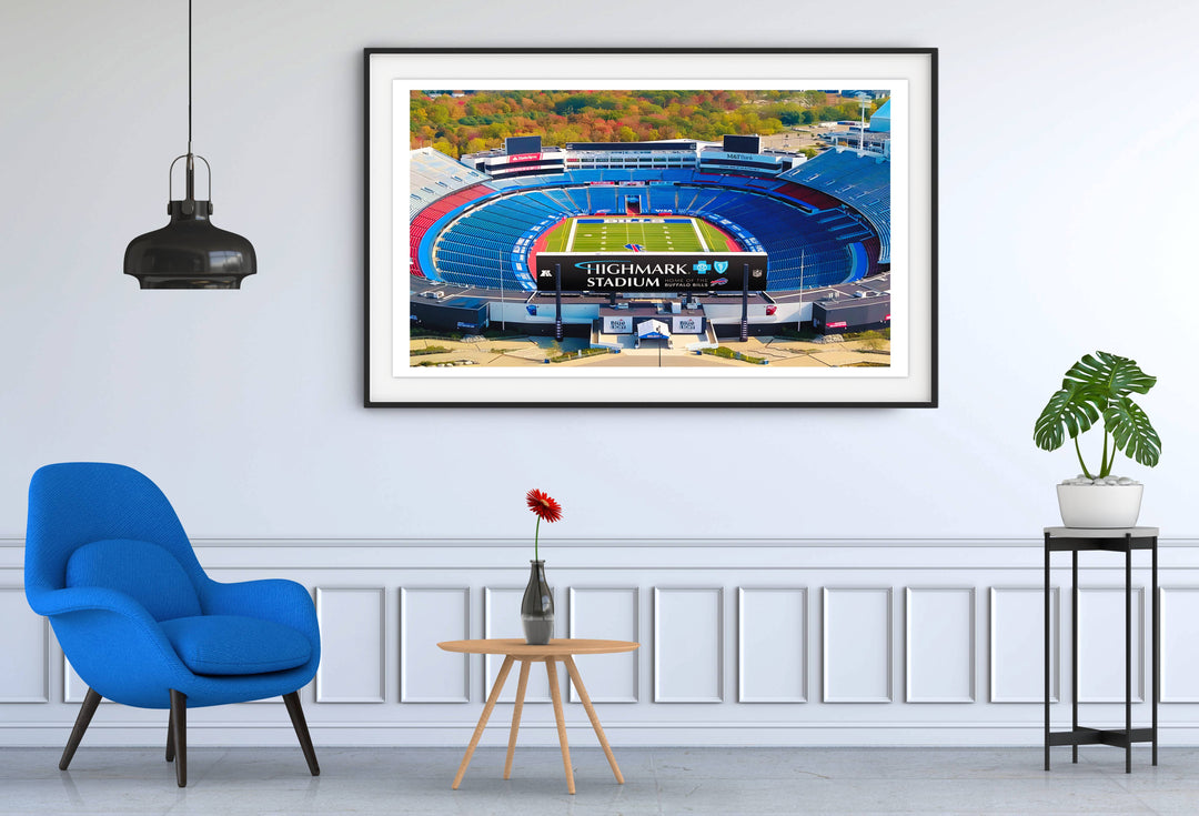 Bring the excitement of game day home with this Buffalo Bills art, featuring Highmark Stadium in all its grandeur, a perfect addition to any NFL fans collection.