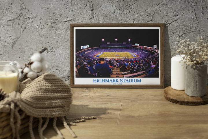 Immortalize the spirit of the game with a Highmark Stadium print, a must-have Buffalo Bills Art piece, perfect as a thoughtful housewarming gift.