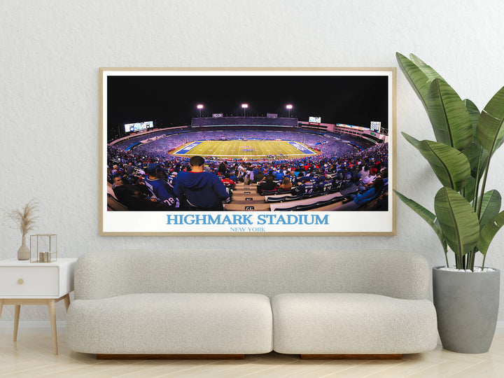 Celebrate the legacy of the Buffalo Bills with this exquisite NFL Stadium Poster, capturing the energy of Highmark Stadium in a piece that lights up any room.