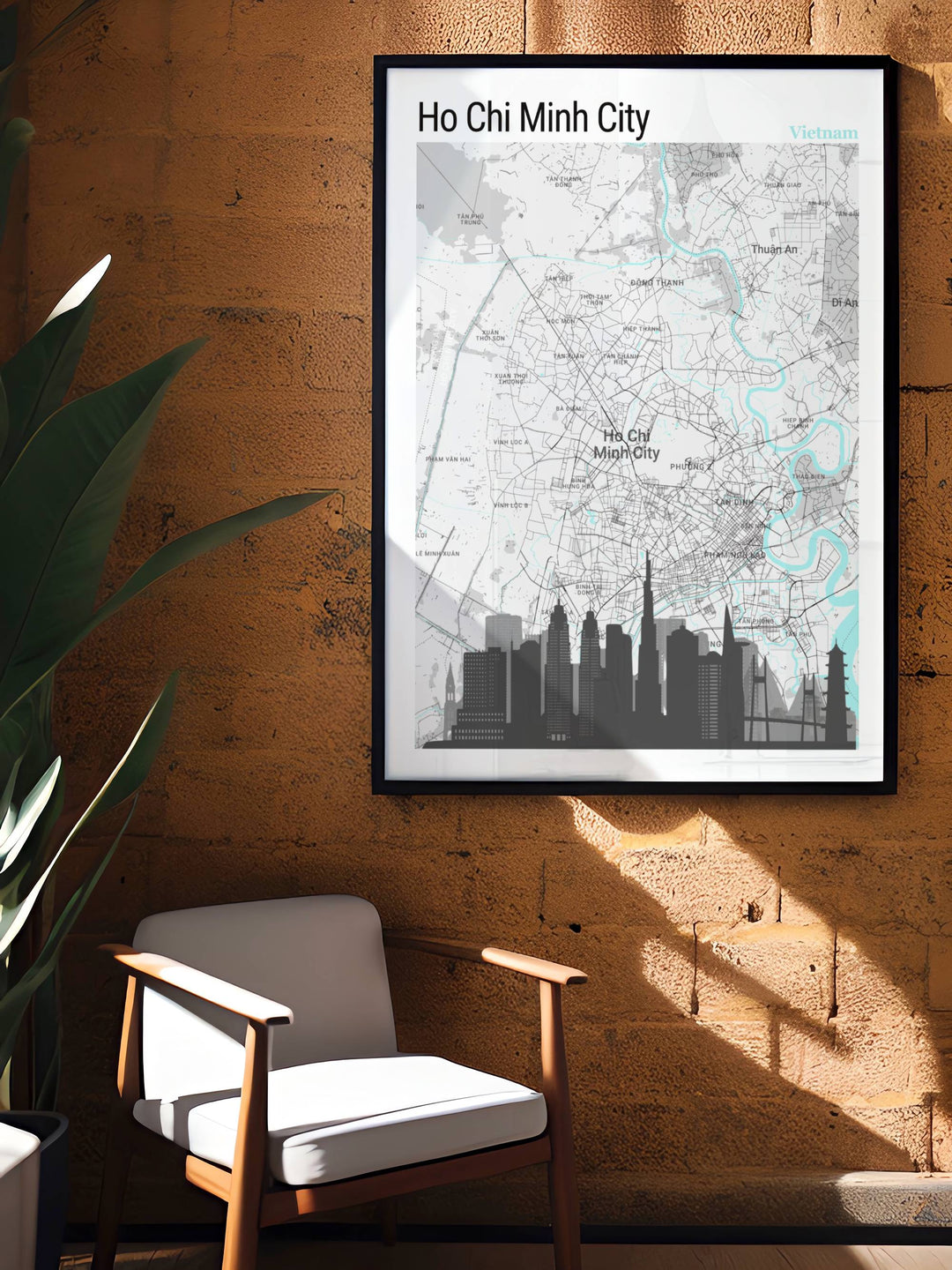 A meticulously crafted Vietnam map print, embodying the essence of Ho Chi Minhs urban and rural beauty, an essential piece for admirers of geographical aesthetics.