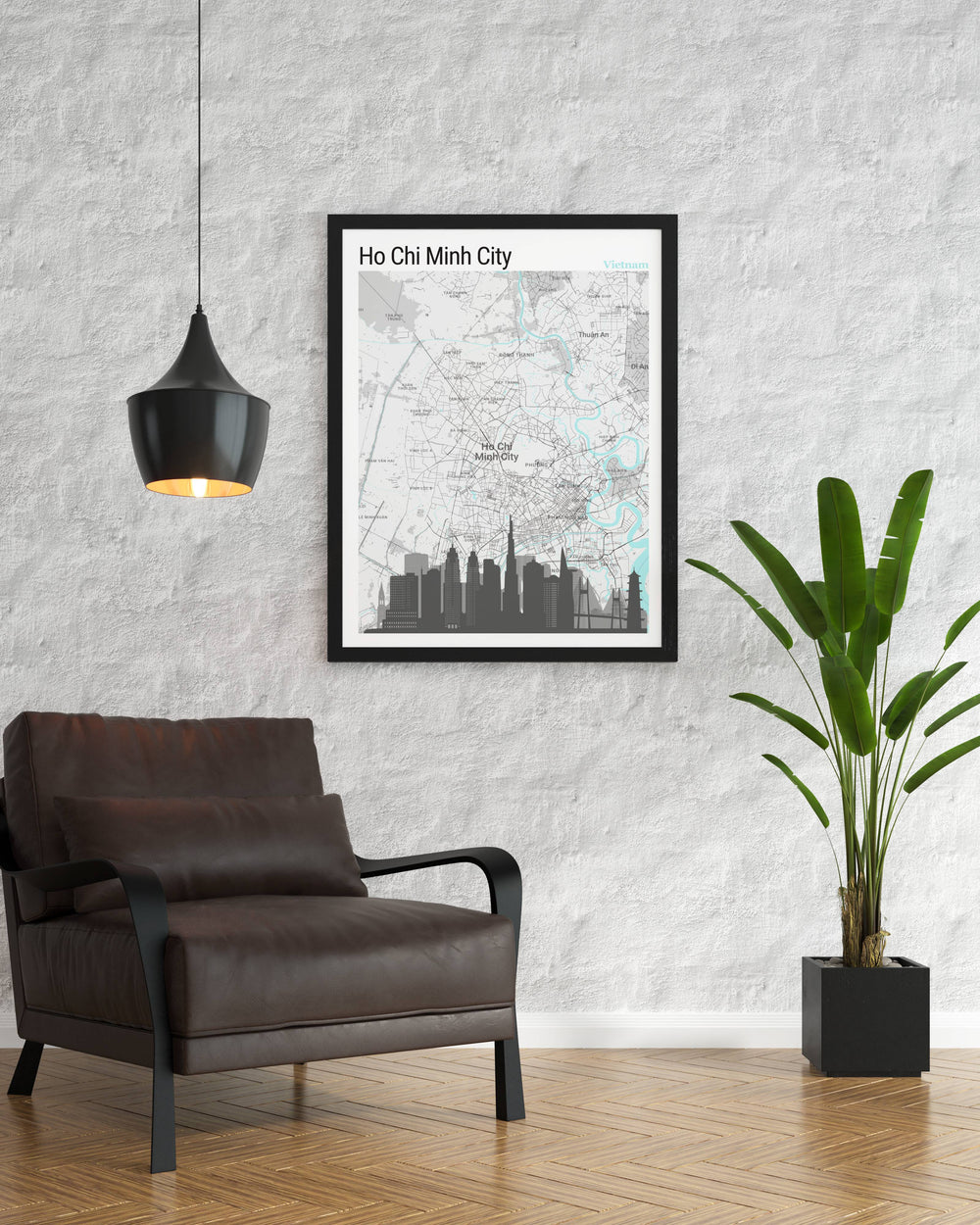 A meticulously crafted Vietnam map print, embodying the essence of Ho Chi Minhs urban and rural beauty, an essential piece for admirers of geographical aesthetics.