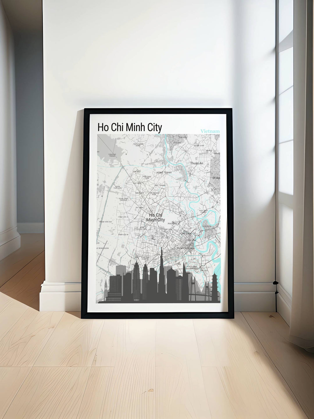 This Vietnam map print captures the essence of Ho Chi Minh, offering a visual journey through the citys historical and modern landmarks, ideal for travel wall art collectors.