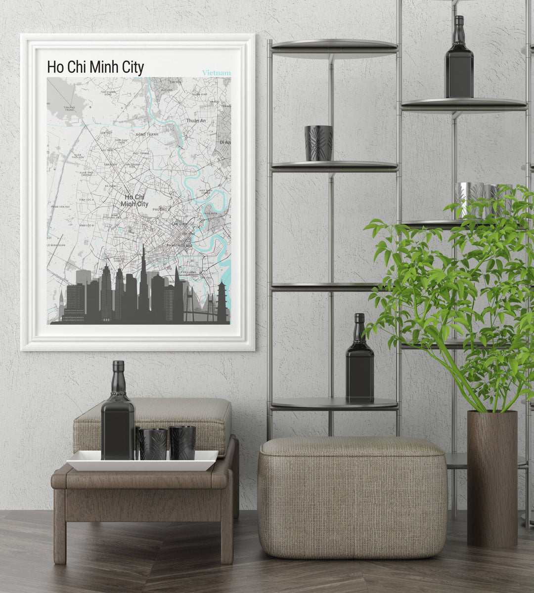 This travel wall art featuring a detailed map of Saigon serves as a constant inspiration for wanderlust, showcasing the citys unique charm and vibrant lifestyle.