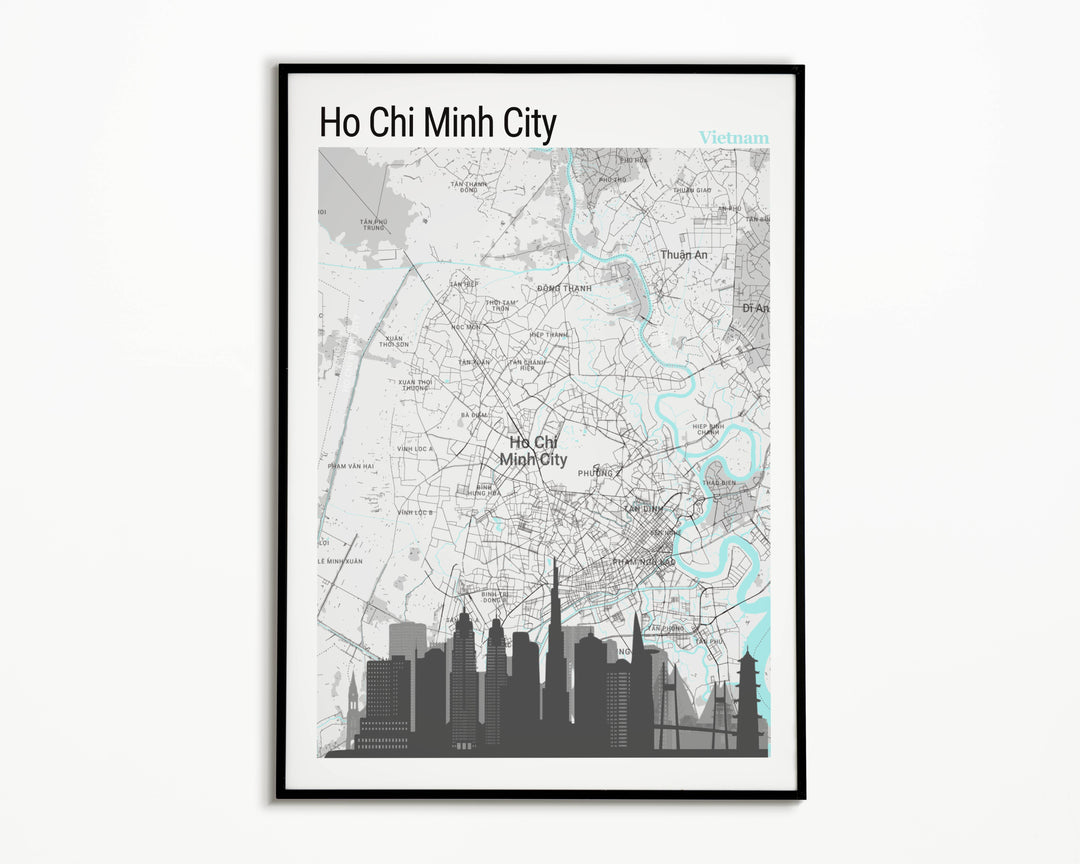 A detailed Ho Chi Minh map print showcasing the vibrant streets of Saigon, perfect for anyone fascinated by Vietnams rich urban tapestry and travel enthusiasts.