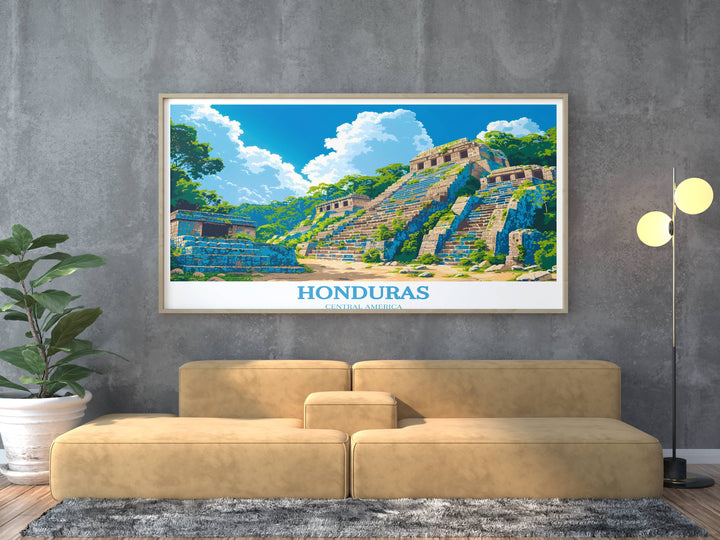 Detailed Honduras painting depicting the lush landscapes and rolling hills of the Honduran countryside, perfect for nature lovers.