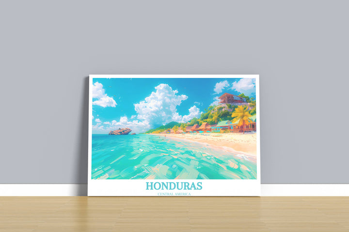 Tranquil wall art scene depicting the serene sunset over West Bay Beach in Roatan, perfect for creating a calm environment.