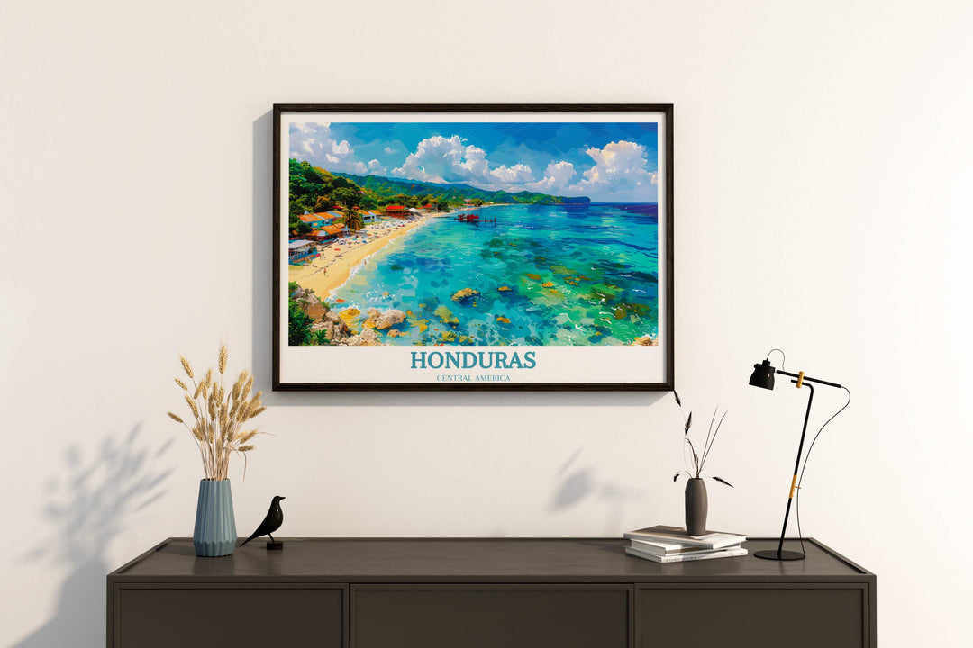 Dynamic Roatan seascape painting capturing the energetic waves and marine activities, perfect for nautical theme lovers.
