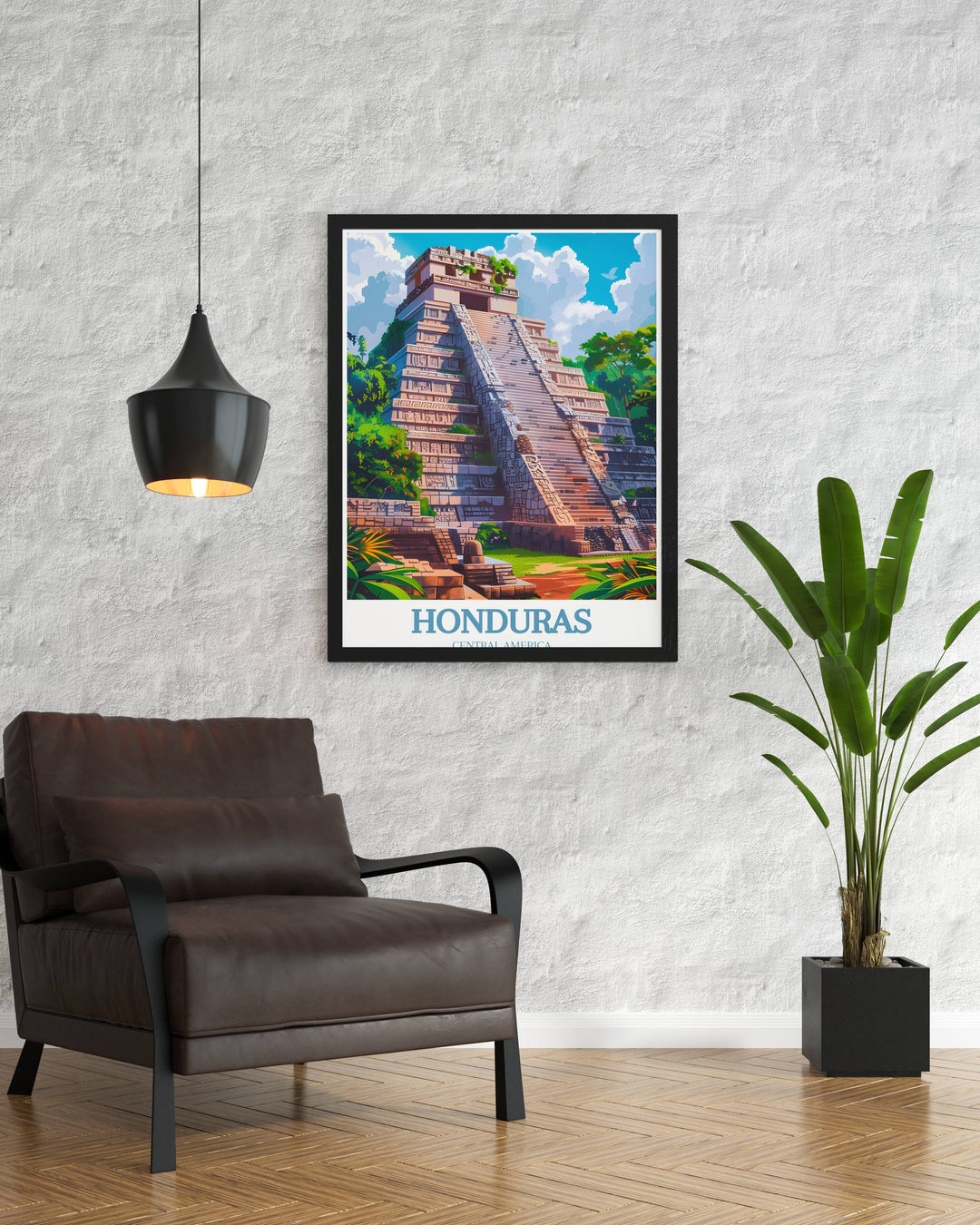 An elegant Honduras art print focusing on the intricate architectural details of a historic colonial building.